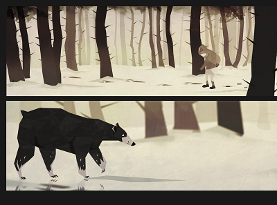 The bear and the boy art atmosphere bear forest illustration kid monochrome movie art snow vector