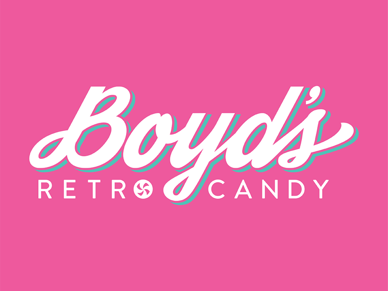 Boyd's Retro Candy Logo fun script modern teal pink throwback retro icon typography wordmark logo vector candy