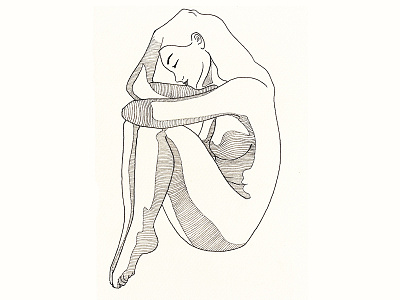Curled feet female girl illustration line drawing line work portrait woman