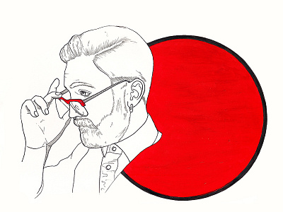 The Swede beard drawing glasses hands illustration line drawing line work man painting portrait red simple