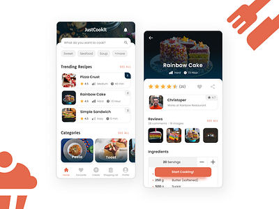 Cooking App android android app app cook cooking cooking app design designer food food app illustration mobile ui orange recipe recipe app restaurant ui uidesign uiuxdesign uix