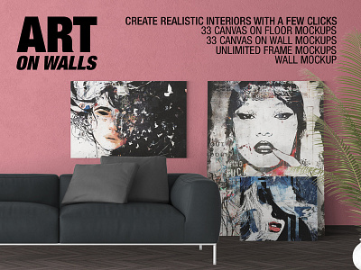 Art On Walls - Canvas Mockups - Frames Mockups - Wall Mockups canvas frame framed frames gallery mockup object perspective photo presentation realistic smart