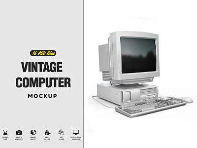 Vintage Computer Mockup 3d 90s art branding builder computer constructor creator customizable