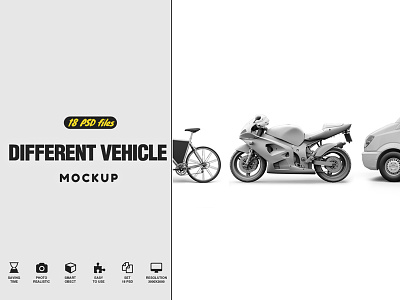 18 Different Vehicle Mockup car car mockup motorcycle motorcycle mockup truck van van mockup wheel wheel mockup