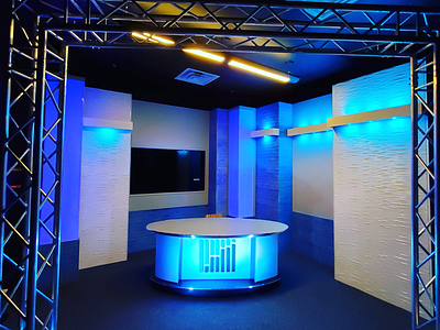 Freightwaves TV Studio Set fabrication furniture lighting modular set design studio tv studio