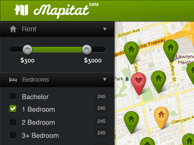 Rental search check green gui heart house map pin rent slider