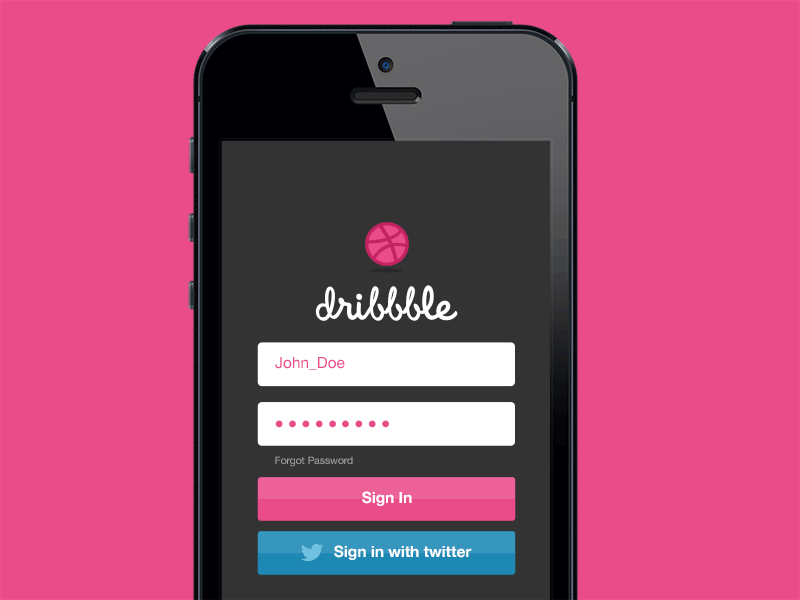 Dribbble Mobile App Sign In