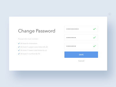 Change Password Modal change modal password save validation