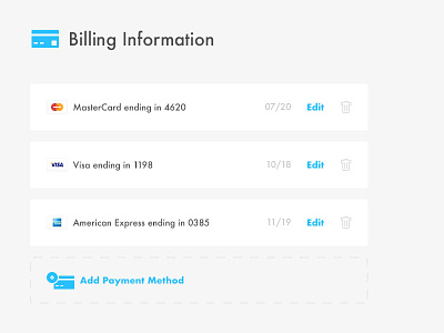 Billing Info | Payment Methods billing info credit card payment method preferences