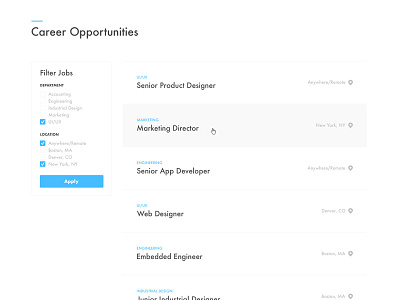 Filter Job Postings careers filters job postings openings opportunities positions ui ux