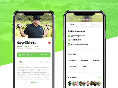 Golf Instructor Profile app booking golf mobile profile ui ux