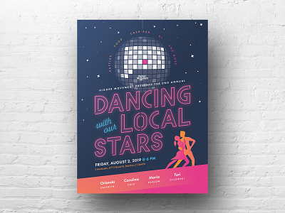 Dancing With Our Local Stars, Poster connecticut dancing disco ball illustration neon poster print