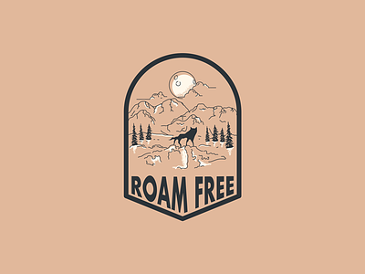 Roam Free Badge badge branding design illustration illustrator mountains wolf