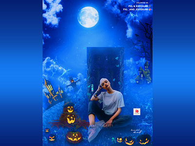 "The Halloween Eve" behance concept art darktheme design dribbble facebook halloween design horror art instagram lady manipulation photoshop pumkin