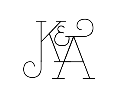 K & A hand lettering initials monogram type wedding