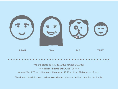 Trey's Baby Announcement baby baby announcement baby blue characters faces family icon