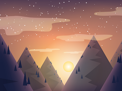 Sunset Doodle cartoon illustrator low poly minimal mountains sunset