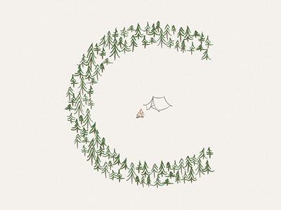 C for Camping camping drop caps forest fun with type illustration tent