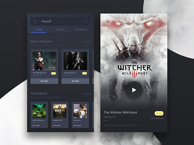 Playoff Mobile Game Store app dark design designer free game interface invite minimal ui ux webdesign
