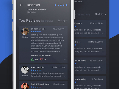 Product Reviews app comments dark design interaction interface minimal product review reviews ui ux