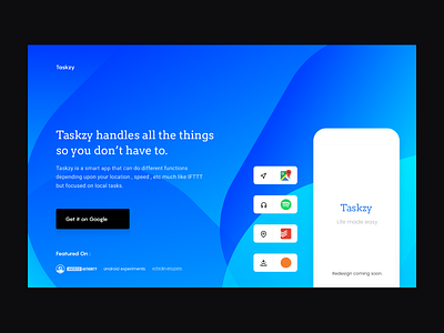 Taskzy Landing Page WIP android colors design ifttt landing page shapes task taskzy typography ui ux web