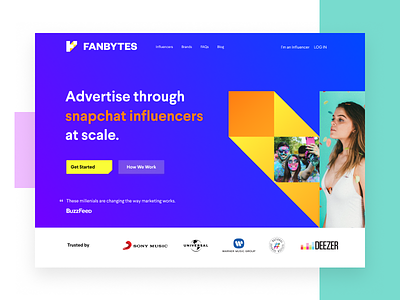 Fanbytes Landing Page advertisements clean design fanbytes influencer influencers landing marketing page web