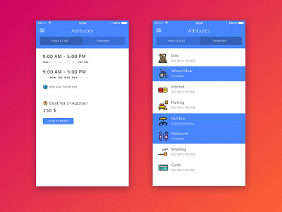Attributes amenities app attributes cost dashboard design hour layout list mobile price
