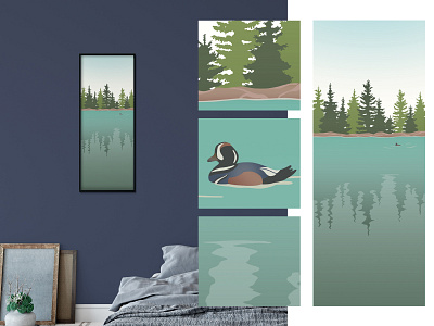 Bow River (Scenes of Canada) adobe illustrator alberta canada digital art digital illustration digitalart duck gradients graphic design harlequin duck home decor illustration minimal design minimal illustration river vector art vector illustration wall art