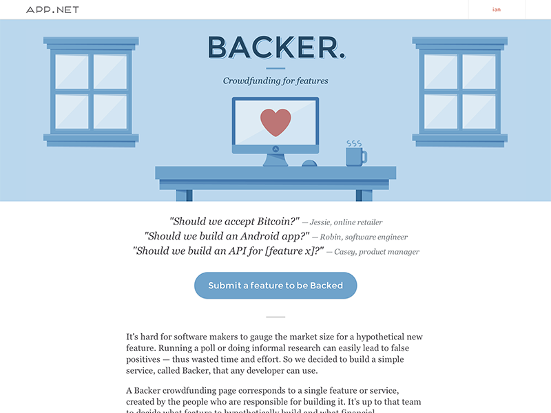 Backer by App.net backer app.net computer desk crowdfund