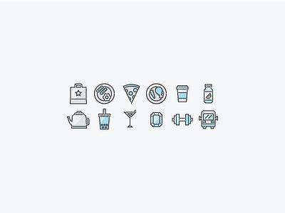Welcome Guide Icons bag boba breakfast bus coffee delivery dinner gem juice teapot weights