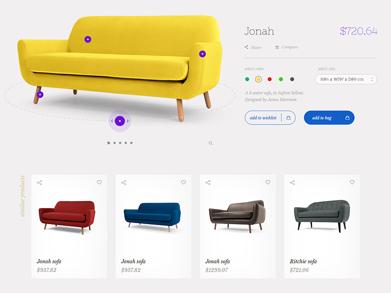 Product Page Design furniture product page design portfolio sofa smart room media interactive listing store ecommerce