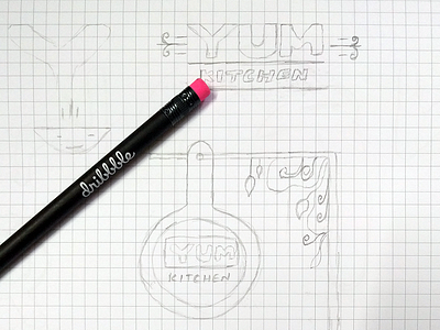 Yum Kitchen Sketch Work V1 logo design pencil work sketch startup