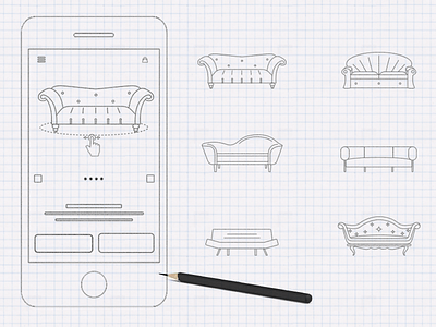 Product Page Sketch And Icons ecommerce furniture home decor interactive media portfolio product page store ui ux