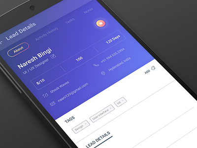 Lead Details Option 3 android app details gradients icons line icons navigation ui design user interface
