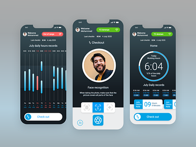 Availo app attendance concept design employees face recognition fingerprint ios app design prototype time table ui design ux voice recognition work from home working hours