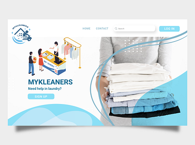 Mykleaners Logo and Landing Page Design brand identity branding design graphic design graphics illustration landing design landing page landing page design landingpage laundry logo logo design logodesign logotype ui ui design uiux ux visual design