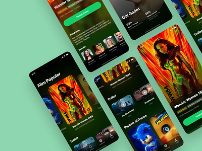 Movie App - UI Design app cards clean color colorful concept dark dark ui discover icons interface movie movie app movie poster ratings typography ui