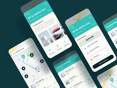 Parking App UI app app design booking car cards cards ui clean clean ui icons map navigation parking parking app parking lot