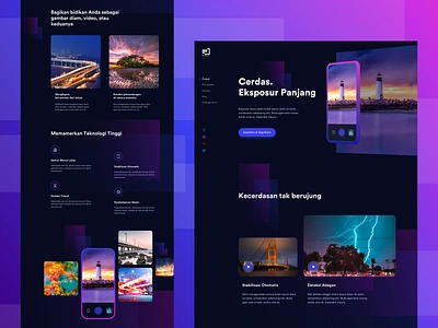 Landingpage for Camera & Photo Editor App bold dark dark ui icons landingpage long exposures photos typography web website