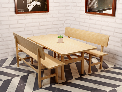 Bench + Table 3d blender scene