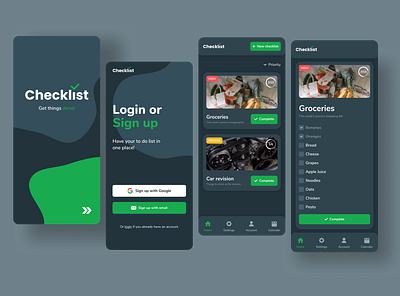 Dark Theme App - Checklist Application app dark theme dark ui design figma mobile mobile app mobile app design mobile design mobile ui ui