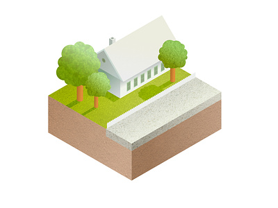 Isometric house 3d design fence house house plot illustration isometric lawn trees vector