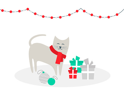 Christmas cat with presents cartoon cat holiday illustration new year presents vector winter