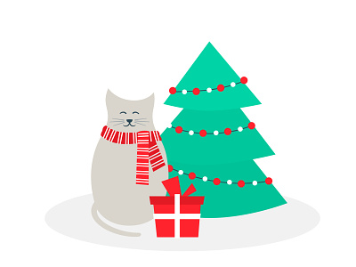 New Year's cat with a Christmas tree cartoon cat christmas tree holiday illustration new year presents vector
