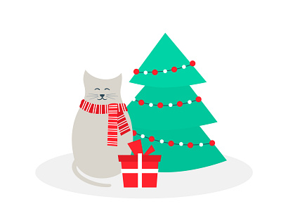 New Year's cat with a Christmas tree