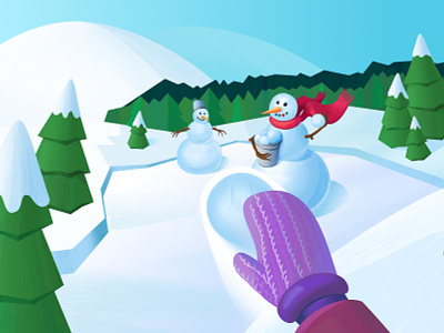 Concept of the main screen for a mobile game cartoon characters concept design forest game illustration main screen mobile game new year raster sketch snowmen winter location