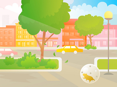 Street cars cartoon city graphic design hamster houses illustration road street summer town street trees vector