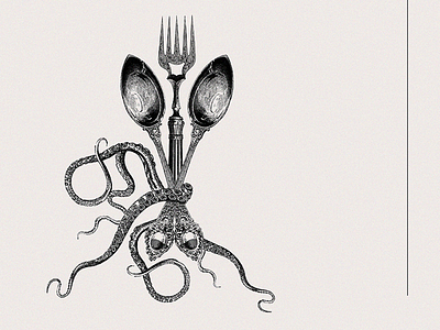 Salt + Charm | Brand Mark brand mark branding fork identity illustration logo octopus spoon symbol vintage