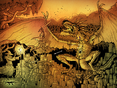 Dragon Slayer art direction battle dragon epic fantasy illustration lotr smaug
