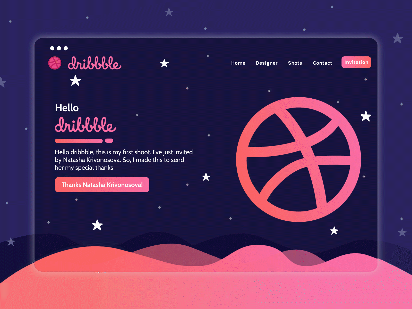 Hello Dribbble debut landing page ui ux web